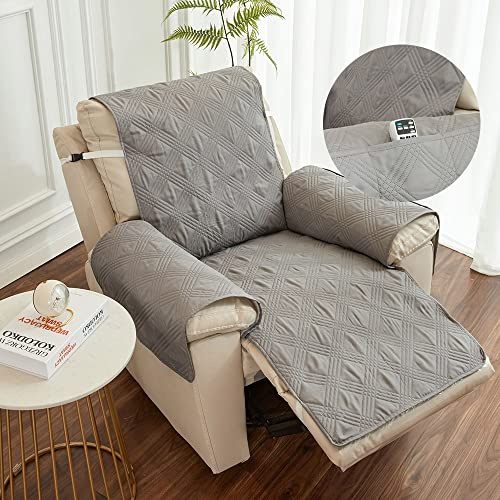 FANSU Stretchhusse für Relaxsessel Komplett Sesselbezug mit Tasche, 1 Sitzer Sesselschoner für Recliner Stuhl Sessel, Stretch Sofabezug, Elastisch Bezug für Fernsehsessel Liege (grau)
