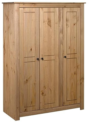 BaraSh Kleiderschrank 3-Türig 118×50×171,5 cm Mehrzweckschrank Haushaltsschrank Schrank Schlafzimmer Wardrobe Bedroom SchräNke Kiefer Panama Serie
