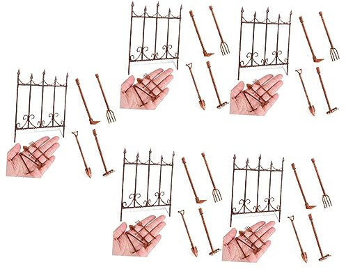 Mipcase 25pezzi Miniature Garden Tools Rake Shovel Spade Decorative Fence for Dollhouse and Landscaping Iron Material Height for Miniature Gardens