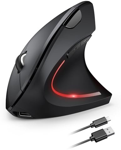 TECKNET Souris Ergonomique sans Fil Rechargeable avec Suivi Optique 4800 DPI Réglable, Souris Silencieuse 2.4G, 6 Boutons, LED pour Ordinateurs, Portables, Mac, PC, Windows, Noir