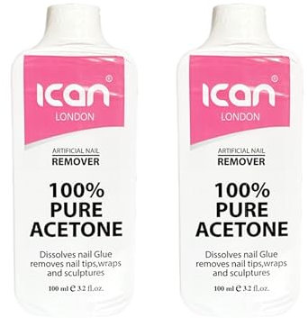 ican London 100% Pure Acetone Nail Polish Remover UV GEL Soak Off 100ML x 2