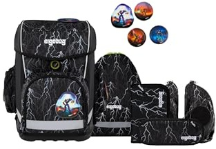 ergobag cubo Light Set Cartable Ergonomique, Ultra léger, Set de 6 pièces, 780 g Super ReflectBear - Black