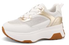 QUEEN HELENA Sneakers Platform Scarpe da Ginnastica Casual Donna X30-21 (X32-35 Oro e Bianco, Sistema Taglie Calzature EU, Adulto, Donna, Numero, Media, 37)