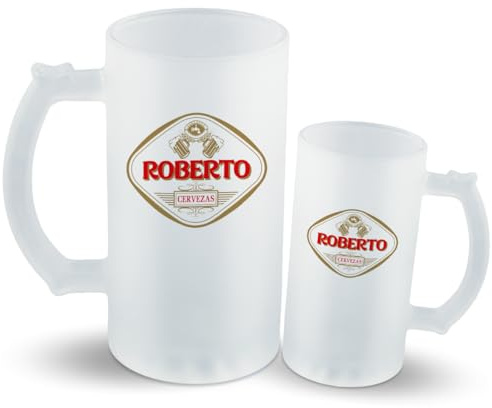 DEREGALOOS Jarra de Cerveza Personalizada con nombre. Jarra de Cristal Personalizada para bebidas frías. Regalos día del Padre. Detalles originales.(Cerveza)