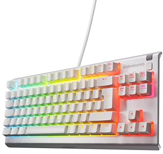 SteelSeries Apex 3 TKL Blanc Clavier Gaming RGB - Format Compact sans pavé numérique - Illumination RGB sur 8 Zones - Résistant à l’Eau et à la poussière - Switchs Gaming Silencieux -Format UK QWERTY