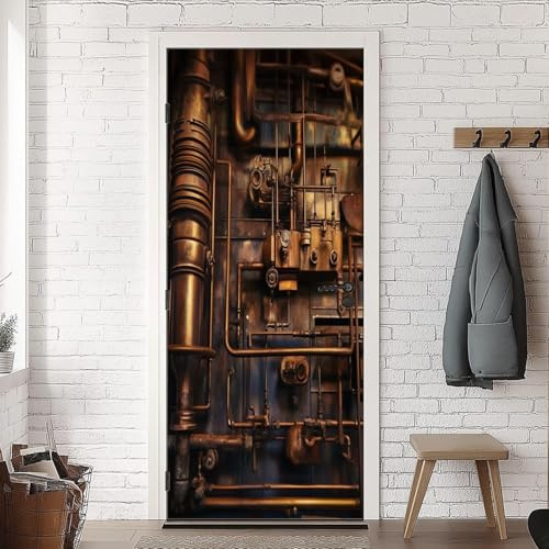 3D Adesivi per Porte Interne Stile Industriale Retrò Adesivo Porta Industria Carta Parati Autoadesiva Arte Sticker Camera Letto Soggiorno Decorazione Parete Poster Murale 90x210 cm m9487