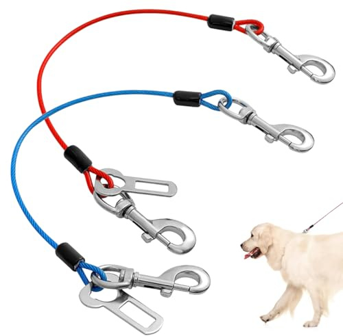 2 Stück Bissfeste Hundeleine, 40cm Kurze Leine Hund Kausichere | Hunde Anschnallgurt Auto mit Drehbarer Haken, Hundeleinen Verlängerung Seil für Welpen, Kleine und Mittelgroße Hunde