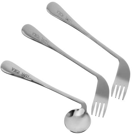 Beaupretty Cuillère Acier Inoxydable Coudée Main Fourchettes Ergonomiques Légères Ustensiles De Table Pour Alimentation