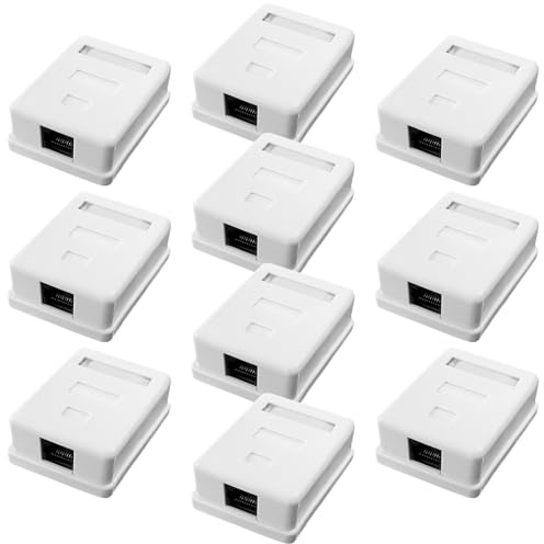 Leikurvo Lot de 10 prises réseau CAT 6A en saillie 1 port : prise RJ45 blindée montage en saillie 10 Gbit/s réseau Ethernet LAN Prise réseau LAN Prise réseau Blanc