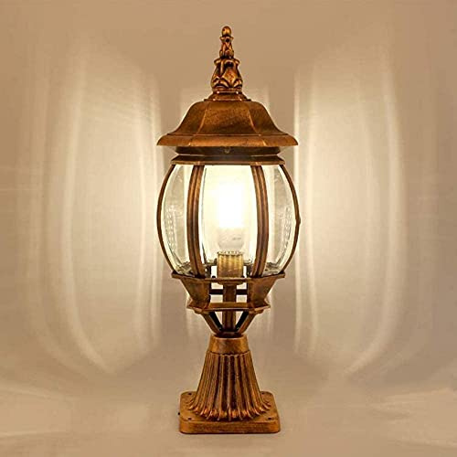 PAYHKNWVK Professional Rainproof Outdoor Desktop Post Light Household Waterproof Glass Wall Pillar Lamp E27 1-Head Villa Door Garden Column Exterior Landscape Lantern(Bronzes16.5 * 43.5cm)