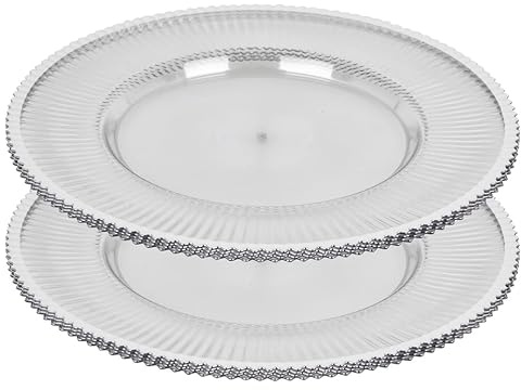 URBNLIVING 33cm Clear Fluted Charger Plates – Silver & Gold Rim Underplates for Weddings, Parties & Table Settings | Decorative Dining Tableware - Silver -Set of 12