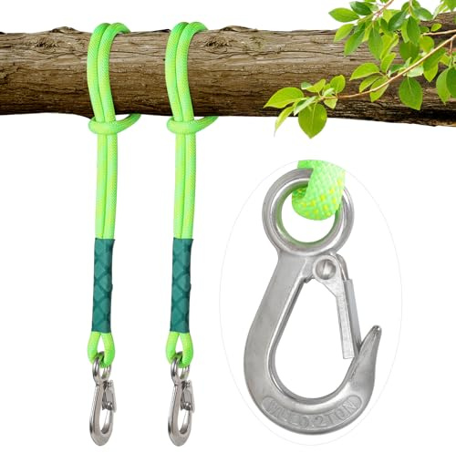 DASKING Cuerdas para Columpio con Mosquetón 202kg, Accesorios de Poliéster para Hamaca y Columpio Colgante, Correas de Fijación Resistente para Uso en Exterior y Árbol