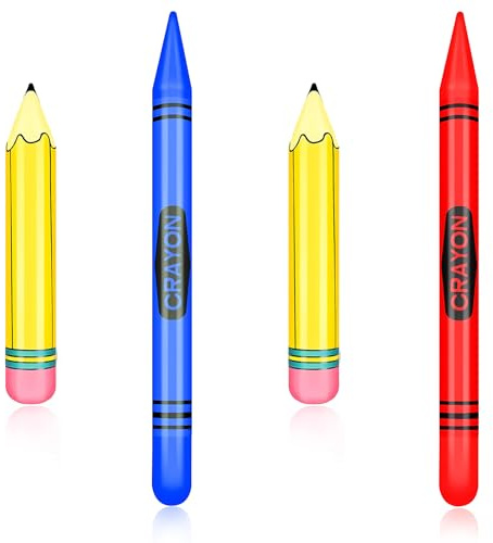 Juego de 4 lápices inflables grandes y globos de crayón, 4 crayones inflables de 41.3 pulgadas y globos de lápiz de 26.7 pulgadas para decoración de fiesta del primer día de clases