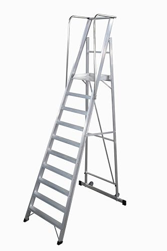 KTL Escalera Plegable con Plataforma y guardacuerpos 12 peldaños móvil Profesional Serie 2XL
