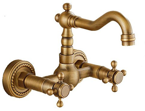 SJQKA Rubinetto Tutti di Rame Antico Antica Cucina Rubinetto Caldo E Freddo A Muro Bucato Pozza Rotante Vasca Rubinetto Europea,A