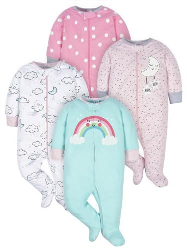 Gerber 4 Pack Sleep 'N Play Footie Zip Front Sleep ‘n Plays Bebé-Niñas