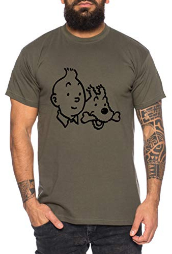 Tim T-Shirt pour Homme Cool Struppi Fun Shirt, Größe2:X-Large, Farbe2:Kaki