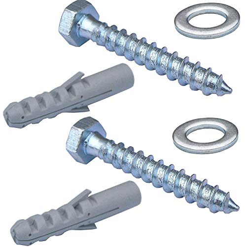 50 Pack – M10 x 50mm Long Aerial Bracket Wall Anti Spin Fixing Bolts *13mm Hex Flange Head* Concrete Masonry Brick Wood Anchor Thread Through Bolt Screws – Washer & Rawl Plug – Satellite TV Mast