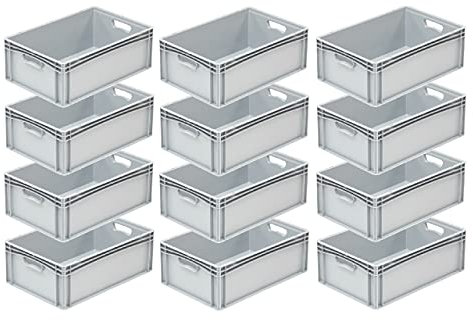 DieBoxfabrik Eurobehälter 600x400x220mm (60 x 40 x 22 cm) mit 44,2 Liter Volumen | Eurobox stapelbar aus Kunststoff in TOP-Qualität - Made in Germany. Farbe Grau (12)