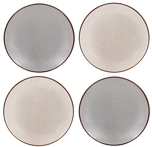 Stoneware Side Plates - Beige & Grey Set of 4 Soup Bread Serving Plates | Speckled Finish, Dishwasher Safe, Microwave Safe, Ceramic, Dinnerware, Tableware