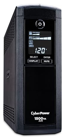 CyberPower CP1500AVRLCDTAA Intelligent LCD UPS Battery Backup and Surge Protector, 1500VA, 900W, 12 Outlets, AVR, Mini Tower, TAA Certified, UL Certified