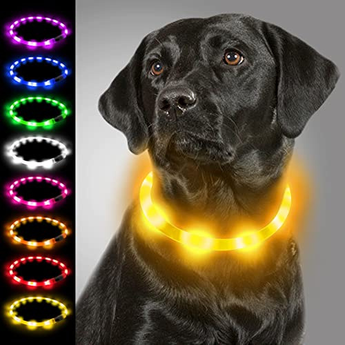 Joytale Leuchthalsband Hund, Blinkend LED Silikon Zuschneidbar, Gelb | Weich & Hautfreundlich, 360°-Rundumsicht bei Dunkelheit, USB-C Aufladbar, 3 Modi, Regendicht, von Chihuahua bis Labrador