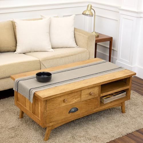 Solino Home Leinen-Tischläufer, 122 cm, französische Streifen, 100 % reines Leinen, Schwarz und Natur, Bauernhaus-Tischläufer, 35,6 x 121,9 cm, ideal für Kommoden und Couchtische