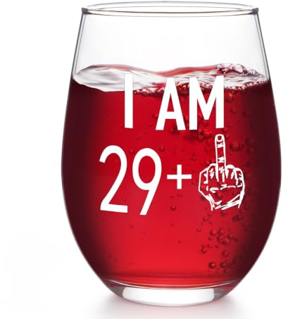 Livole 30. Geburtstag Geschenke für Frauen, 15oz Stammlos Glas Weinbecher für Frauen Männer, Hochzeit Jahrestag Party Dekorationen, Weingläser ohne Stiel, Rotweinglas Champagner 29+