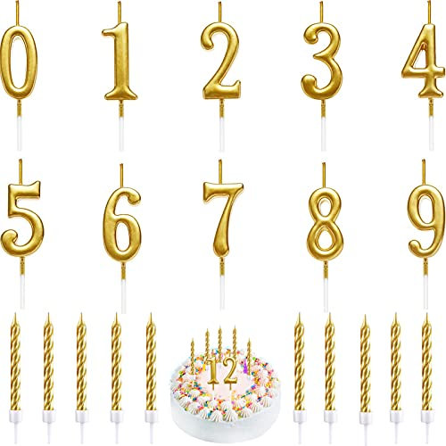 20 Stück Geburtstagskerzen,Nummer 0-9 Geburtstag Zahl Kerzen,10pcs Gold Spirale Kuchen Kerzen mit Halter,für Geburtstag Hochzeit Party Kuchen Dekorationen