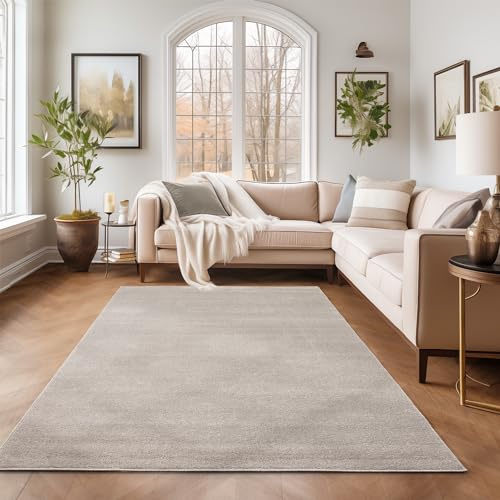 SIMPEX Teppich 200x290 cm Creme, Kurzflor, Einfarbig, Modern, Rechteckig, Pflegeleicht, rutschfest, Wohnzimmerteppich für Schlafzimmer, Esszimmer, Büro