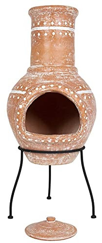 Chimenea de arcilla grande La Hacienda Bennito – Quemador de troncos mexicano (barbacoa de terracota, estufa de jardín y patio de jardín)
