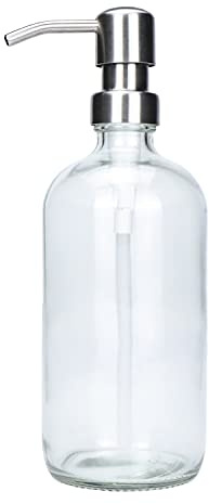 Plomkeest Clear Thick Glass 500 ml Glasseifenspender mit Edelstahlpumpe Flüssigseifenspender für Bad, Küche Dekor (Silber)