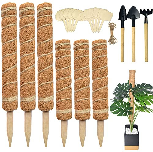 Joawuis Moss Poles 45 Inches 114 cm for Monstera, 6 Pack 15.7 Inch and 12 Inch Coir Totem Plant Climbing Support, Moss Sticks for Indoor Potted Plants, Creepers to Grow Upwards (6 PACK)