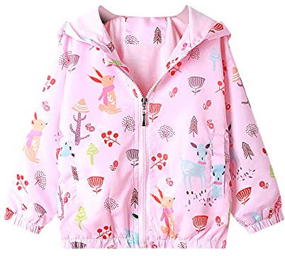 Domueay Jackor Flickor Barn Huvor Regnjacka Sweatjacka Rock Regnjackor Vindtät Vindjacka Vattentät Dragkedja Vår Höst Ytterkläder Ljus Solskydd Jacka 6-7 År, Rosa Rådjur