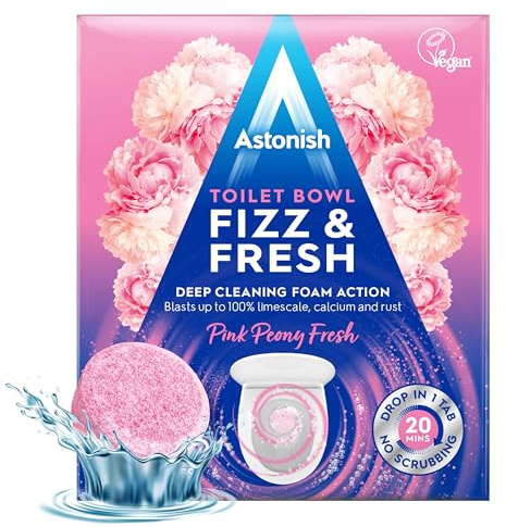 Astonish Foaming Pink Peony Toilet Bowl Cleaner - Deep Cleaning Limescale, Calcium & Rust - No Bottle, Removes Hard Stains - Box of 8 Tablets