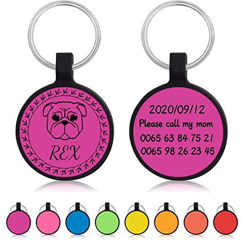 Uiopa 2 Stück Hundemarke mit Gravur, Runde Hundemarke Personalisiert Adressanhänger Hund/Katze Namensschild, Silikon Anhänger Hundeanhänger mit Gravur für Hunde und Katzen (Violett)