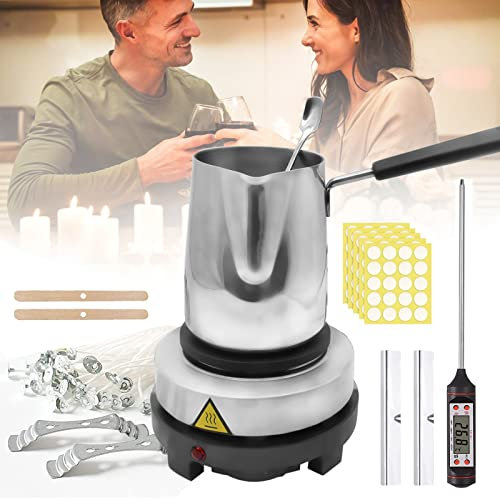 Kerzenherstellung Kit + Wachsschmelzer Elektronische Heizplatte, DIY Kerzen Selber Machen Set, Duftkerze Geschenke Set mit Digitales Thermometer, 100 * Kerzendochte, Zentriervorrichtungen für Kerzen