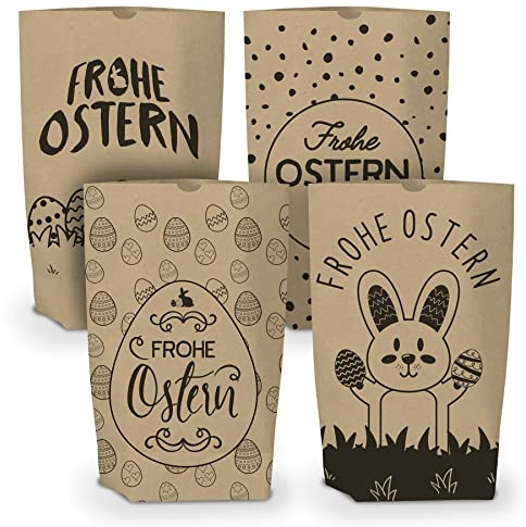 itenga 40 Stück Bedruckte Ostertüten zum Befüllen braun 17 x 26 cm mit Motiv Geschenktüte Ostern Osternest - Motivauswahl (Mix 4 Motive je Motiv 10 Stück)
