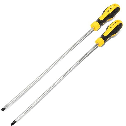 BLOSTM Set di Cacciaviti Lunghi - 2 Pezzi Cacciavite a Croce e Cacciavite Piatto - Cacciaviti Magnetici Realizzati in Acciaio al Cromo Vanadio - con Impugnature Ergonomiche - (Lunghezza: 300 mm)