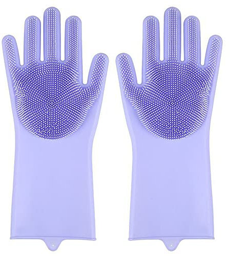 Dishwashing Sponge Gloves for Kitchen ,Silicone Gloves Reusable Rubber Cleaning Gloves ,Silicone Dishwashing Scrubber Glove (Purple)