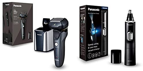 Panasonic ES-LV97-K803 Nass/Trocken-Rasierer, 5-fach-Scherkopf mit Linearmotor, inklusiv Reinigungs- und Ladestation, schwarz & ER-GN300 Nasenhaartrimmer, flexibel einsetzbar, Schwarz