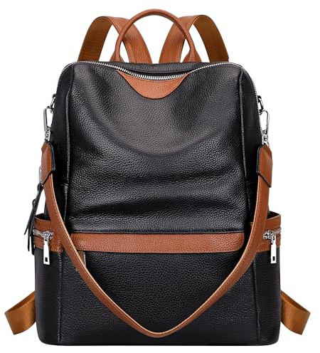 ALTOSY Elegant Damen Echtleder Rucksack Mode Schultertasche Convertible All in One Rucksackhandtasche (S80 Schwarz/Braun)