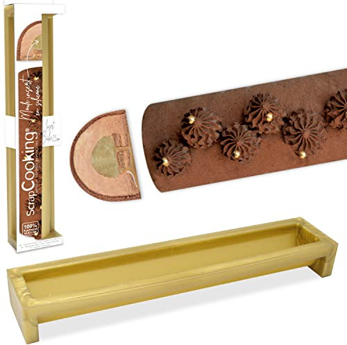 ScrapCooking - Moule Silicone Insert - Gouttière Bûche 25 cm pour 8 à 10 Personnes - Mini-Bûches Buchettes - Dessert de Noël - Avec Recette - Coloris Doré - 2971
