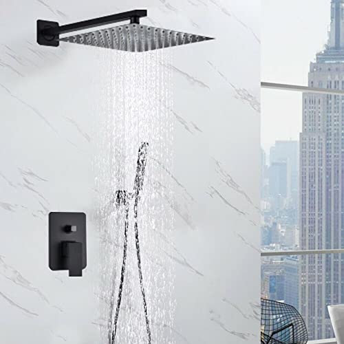 Système de douche encastré Noir Kit de douche 12 Pommeau de douche avec douchette à main