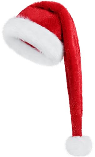 CITÉTOILE Samt Weihnachtsmannmütze für Erwachsene, Glitzer Seiden Nikolausmütze für Männer und Frauen, doppelt gefütterte luxuriöse Samt Weihnachtsmannmütze, Rot