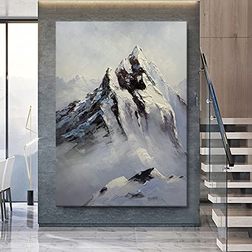 Handgemalte Acrylbilder, Schwarz Weiß Textur Schnee Berg Natur Landschaft Moderne Abstrakte Kunstwerk Rahmenlose Original Handgemalte Ölgemälde Auf Leinwand Wandkunst Für Wohnzimmer Schlafzimme