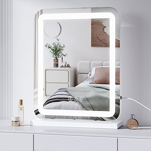 Dripex Hollywood Vanity Mirror with Strip Light, 40x50 cm, White | 3 Colour Modes, Adjustable Brightness, Memory Function, Tabletop or Wall Mount, USB Powered, for Bedroom & Dressing Room