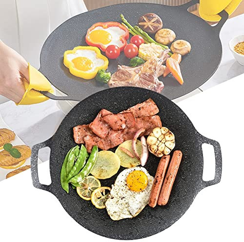 DYK&NX Sartén Antiadherente para Parrilla, Circular Placa para Barbacoa, Grill Eco Piedra, Recubrimiento Antiadherente Resistenti Al Calore, para el Hogar al Aire Libre (Grey : 38cm)