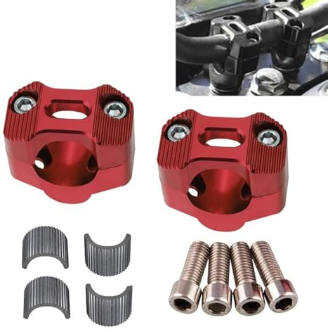 Universal Motorcycle 7/8 1 1/8 22MM 28MM CNC Aluminum Handlebar Handle Risers Adjustable Fat Bar Adapter Mount Clamps Universal For EXC KLX KXF YZF CRF XR SX SXF XCW WR YZ Dirt Pit Bike (Red)