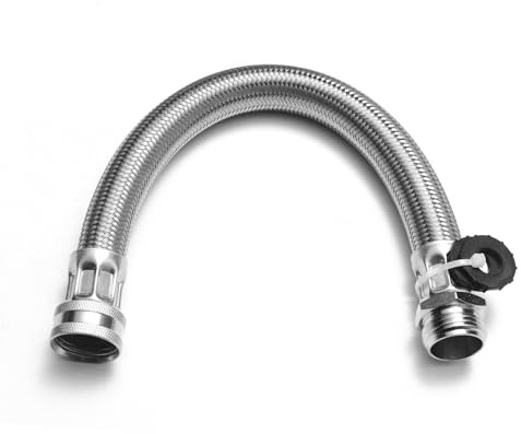 XUESNOF Garden Hose Extender, Kink-Free Saver,Braided Stainless Steel Water-Inlet Hose (Hose OD 0.87, ID 0.62)